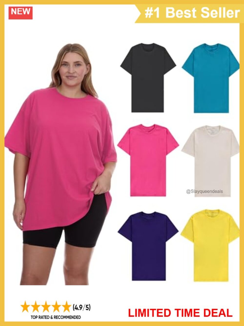 Womens Oversized Cotton Crew Neck Short Sleeve T-Shirts 6 Pack Plus Size